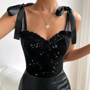 MOD Tie Shoulder Bustier Velvet Cami Top